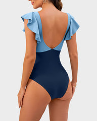 Ruffle Sleeve Cut-Out Ruched One-Piece Swimsuit