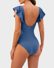 Ruffle Sleeve Cut-Out Ruched One-Piece Swimsuit