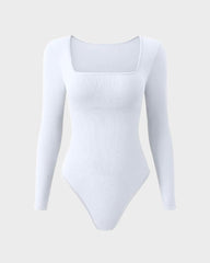 SheCurve® Ribbed Square Neck Long Sleeve Bodysuit