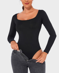 SheCurve® Trendy Square Neck Long Sleeve Bodysuit (2 Pack)