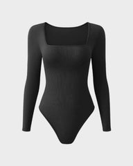 SheCurve® Ribbed Square Neck Long Sleeve Bodysuit