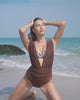 Two-Piece Deep Plunge Swimsuit with Halter Bra Overlay
