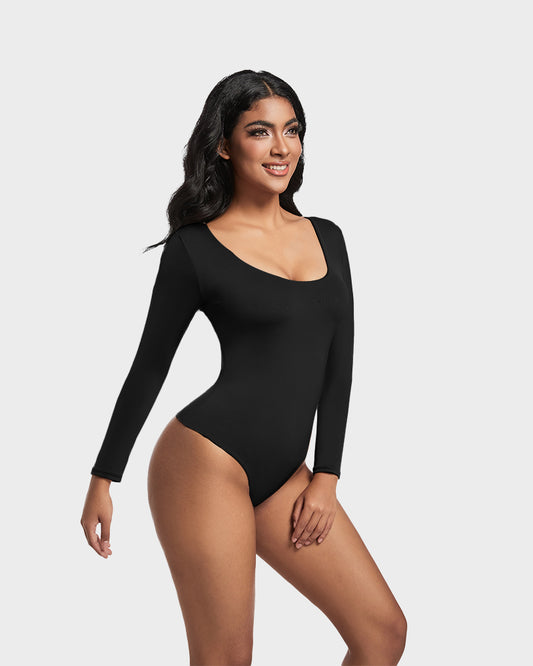 SheCurve®Seamless Sculpt Long Sleeve Scoop Neck Thong Bodysuit