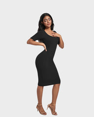 SheCurve®Built-In Shapewear Short Sleeve Square Neck Dress