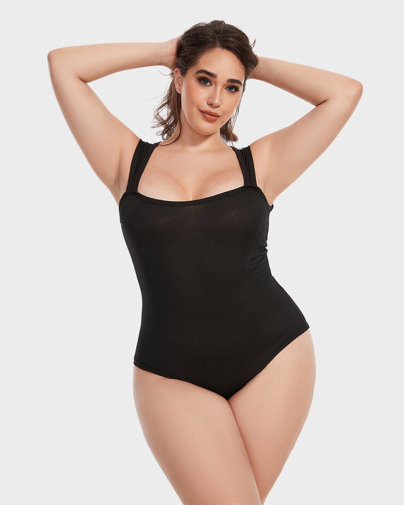 SheCurve® Ribbed Strappy Square Neck Bodysuits