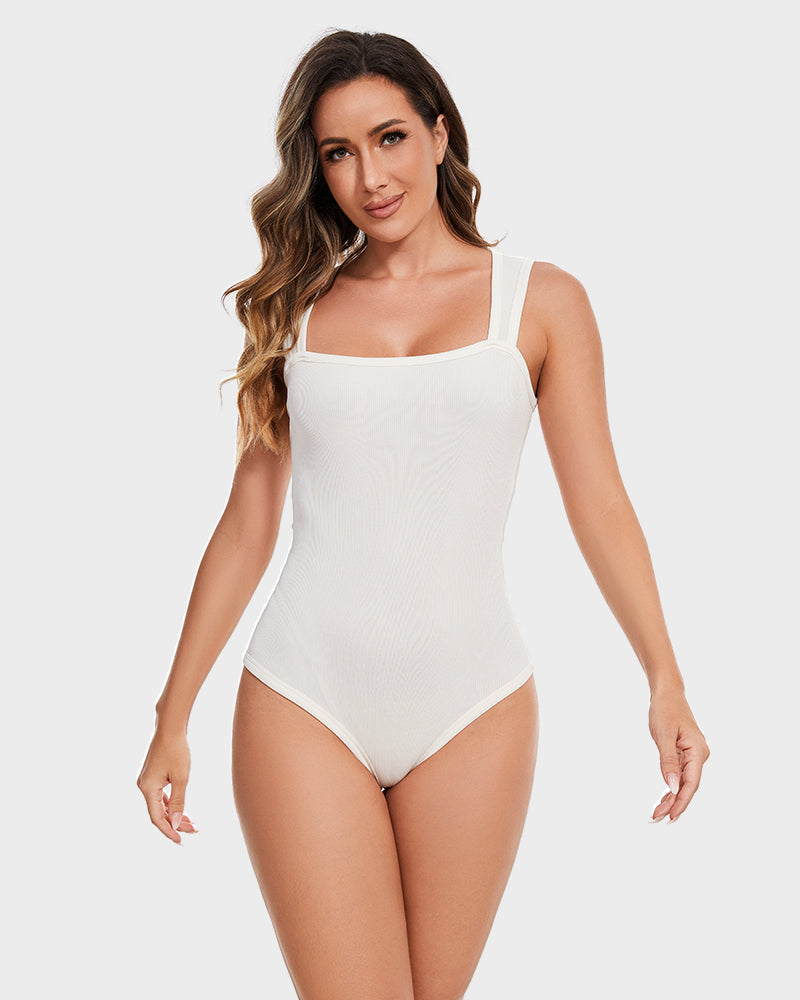 SheCurve® Ribbed Strappy Square Neck Bodysuits