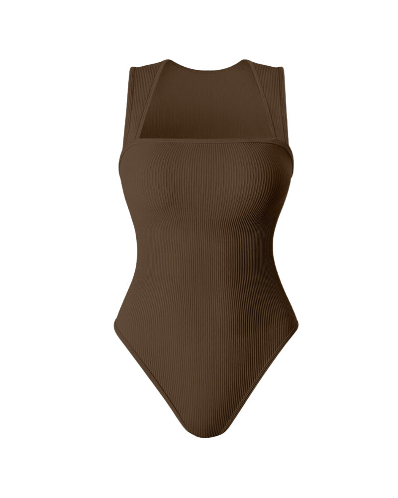 SheCurve® Ribbed Strappy Square Neck Shaping Bodysuits