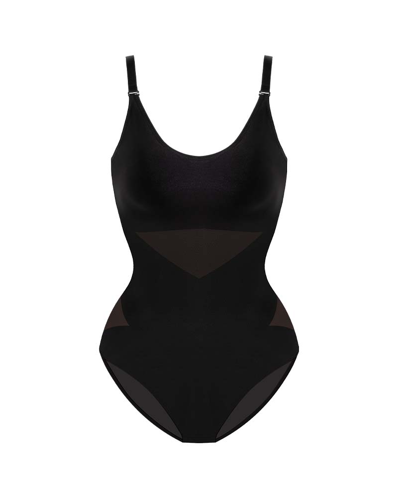 Seamless Criss-Cross Mesh Panel Sculpting Bodysuit