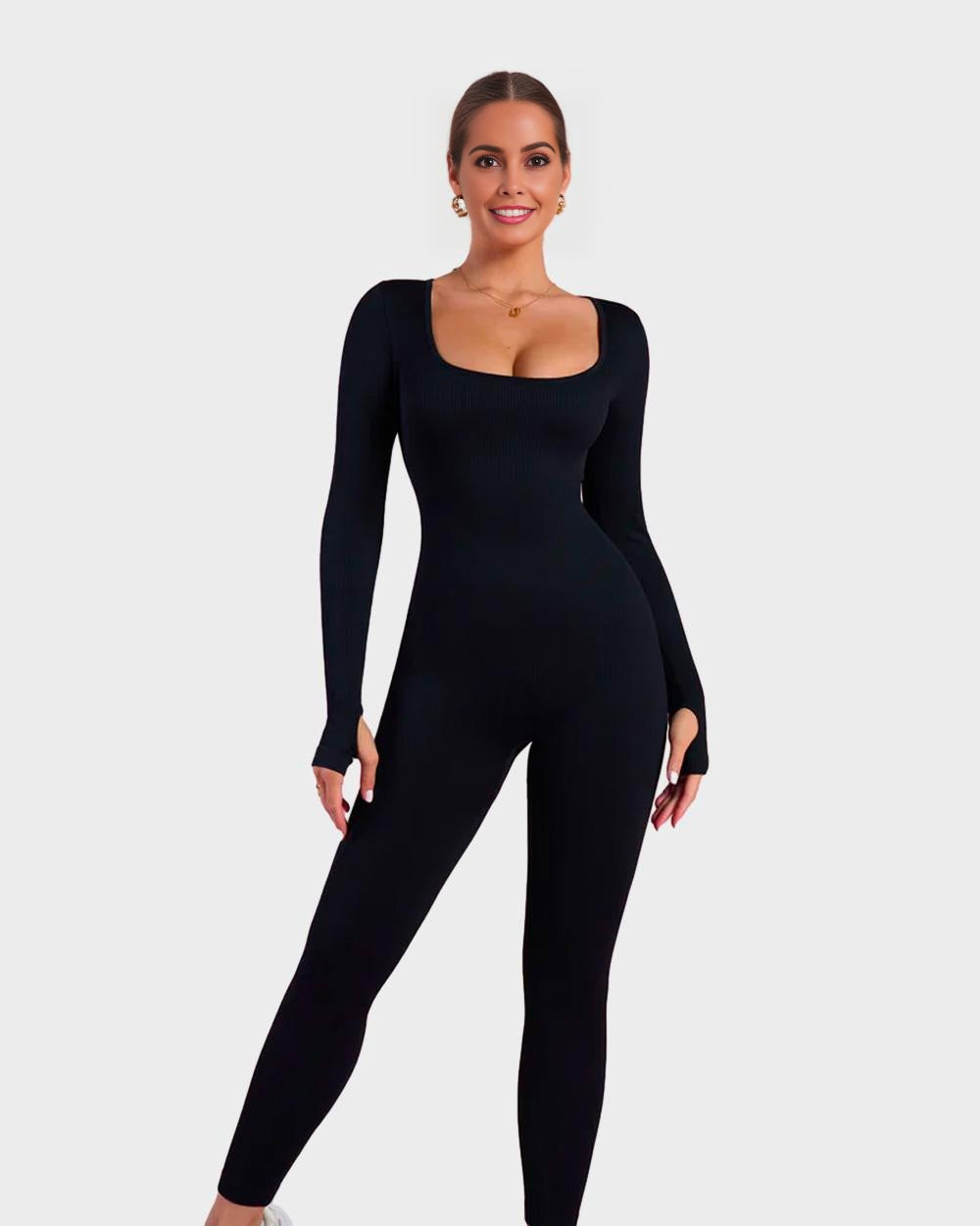 SheCurve® Long Sleeve Square Neck Full Body Shaper Jumpsuit