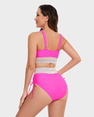 High Waisted Tummy Control Color Block Bikini Sets