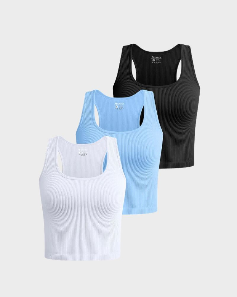 SheCurve® Ribbed Seamless Racerback Crop Tops