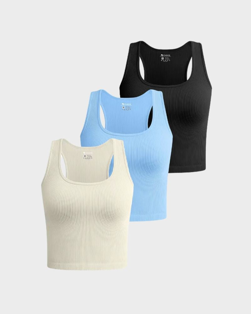 SheCurve® Ribbed Seamless Racerback Crop Tops