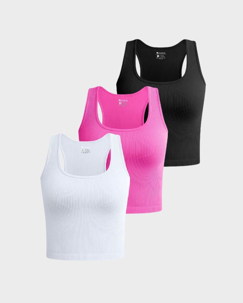 SheCurve® Ribbed Seamless Racerback Crop Tops