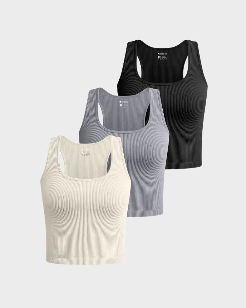 SheCurve® Ribbed Seamless Racerback Crop Tops