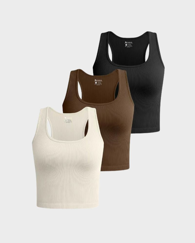 SheCurve® Ribbed Seamless Racerback Crop Tops