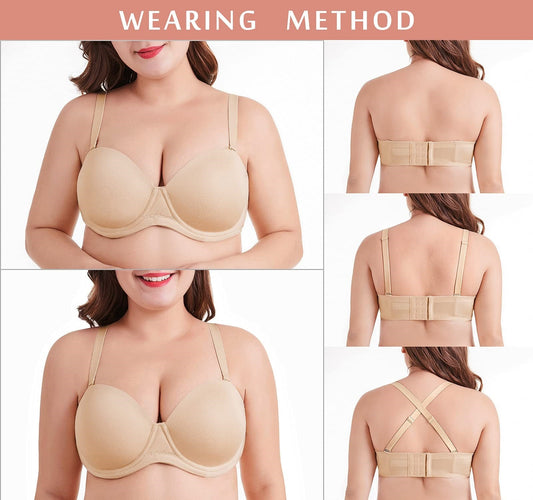 SheCurve® Plus Size Women's Underwire Contour Multiway Full Coverage Strapless Bra-BEIGE