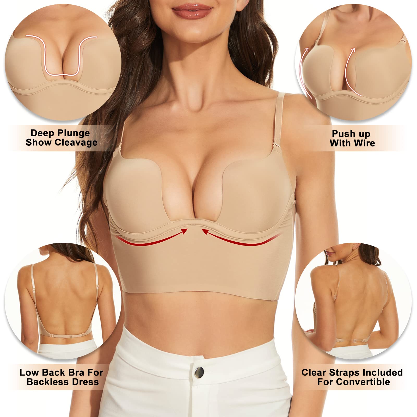 SheCurve® Low Back Secret Plunge Bra - Beige+White (2 Pack)